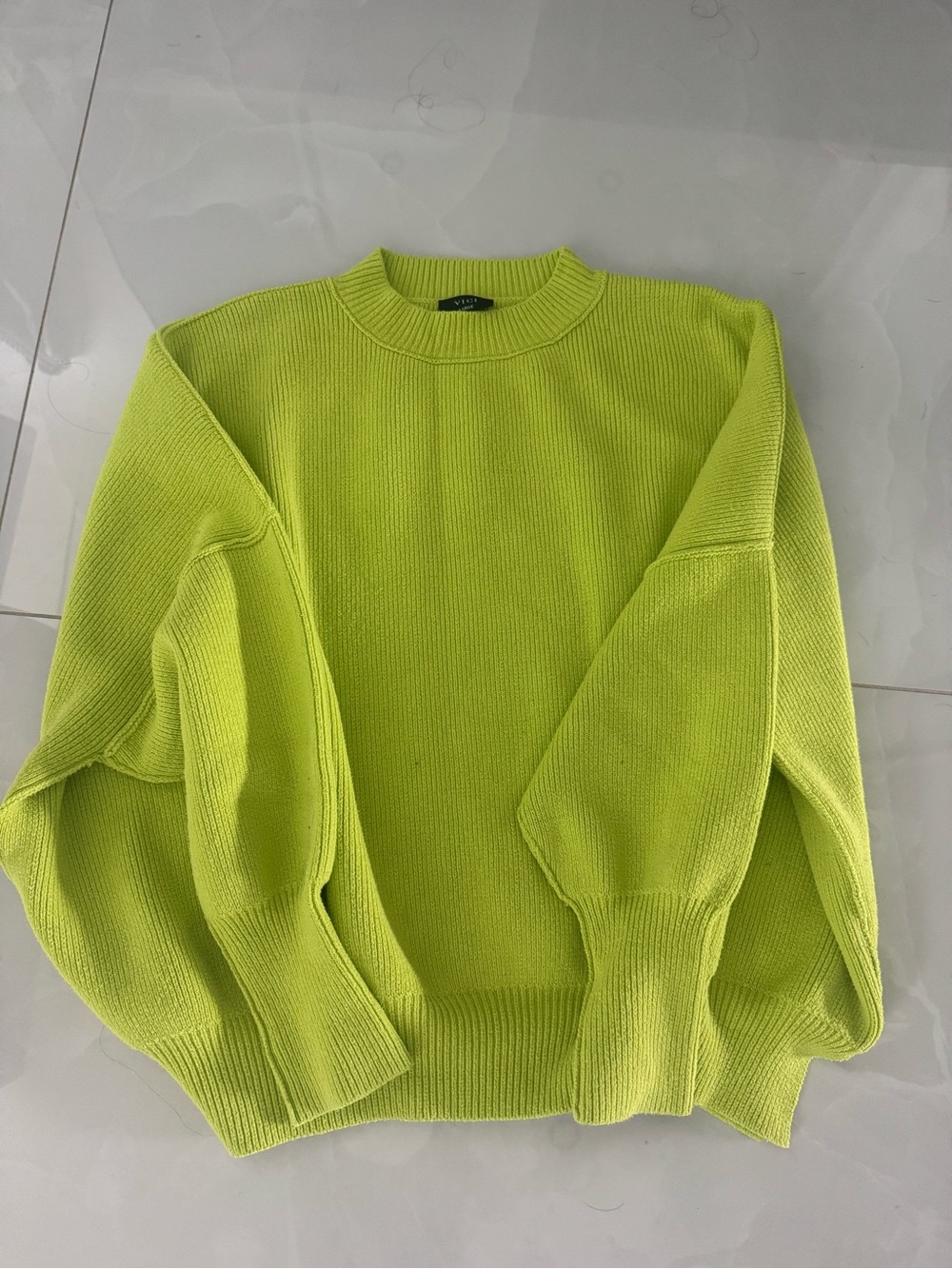 Vici Neon Lime Ribbed Crewneck Sweater